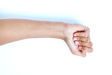 Multiple male caucasian hand gestures isolated over the white background