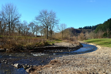 Dreisam in Freiburg an einem sonnigen Wintertag