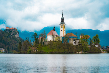 Lake Bled Island Slovenia European Alps Alpine Christian Church