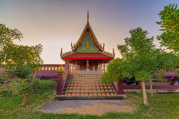 Ban Laem District, Phetchaburi / Thailand / December 30, 2019 : Wat Nok Pak Ta Le, A beautiful architecture of Phra Ubosot which was designed as a ship.