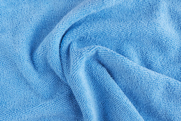 Wrinkled blue microfiber cloth texture of microfiber towel