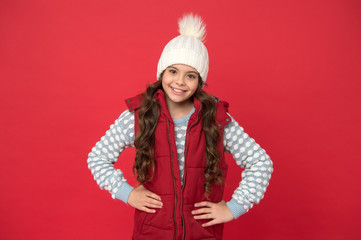 New clothes. winter fashion for kids. childhood happiness. happy winter holiday and activity. weather forecast. high quality knitwear. feeling warm and happy. cheerful child in cosy knitted outfit