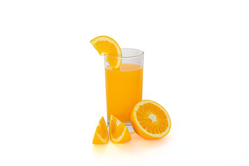 orange juice in glass isolate on white