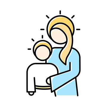 recommend clip art: Virgin Mary with son Jesus blue color icon. Holy Mary hugging baby Christ. Christmas and childhood of Savior. Christianity and New Testament symbol. Isolated vector illustration