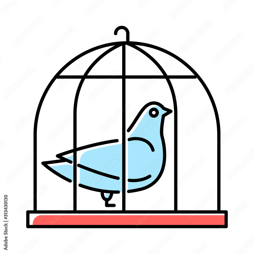 Wall mural pigeon in cage blue color icon. captive bird. harbinger of peace. nightingale in captivity. bible na