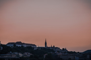 Fototapeta na wymiar Budapest Hungary Skyline Fisherman's Bastion and Basilica at Night Beautiful Sunset