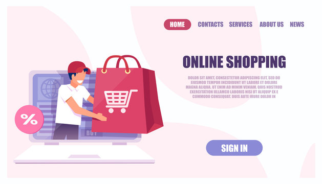 Vector of an online shopping landing page website