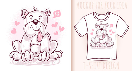 Cartoon cute baby dog puppy. Vector illustration on white background.