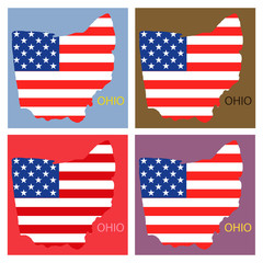 Ohio state of America with map. Flag print on map of USA for geographic themes. Map of Ohio state.
