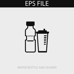 Water bottle and shaker icon. EPS vector file