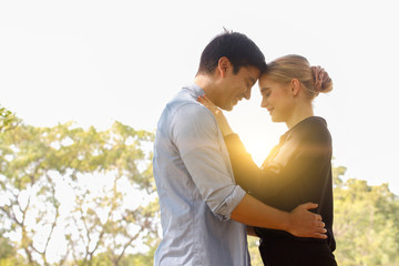 Happy smiling couple in love enjoying their honeymoon. the concept of wedding after valentine day.