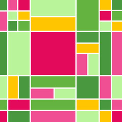 Pink, gold yellow, green and red block and stripe textured background. Seamless abstract pattern. Vector.
