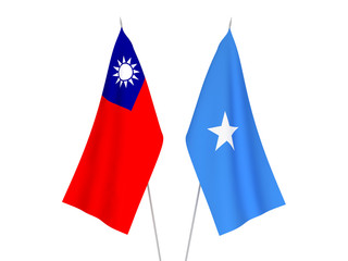 National fabric flags of Taiwan and Somalia isolated on white background. 3d rendering illustration.
