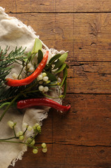 Peperoncini con vischio ft0201_2664 Chiles con muérdago Chilischoten mit Mistel