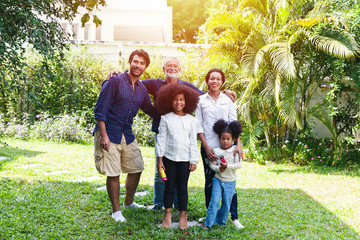 Family taking photo in the garden