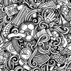 Football hand drawn doodles seamless pattern. Graphics background design.