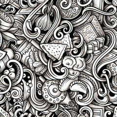 Russian food hand drawn doodles seamless pattern.