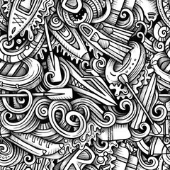 Water extreme sports hand drawn doodles seamless pattern.