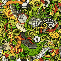 Cartoon doodles Football seamless pattern