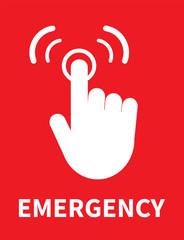 Finger press on Emergency button. Push Alarm icon. Vector illustration	