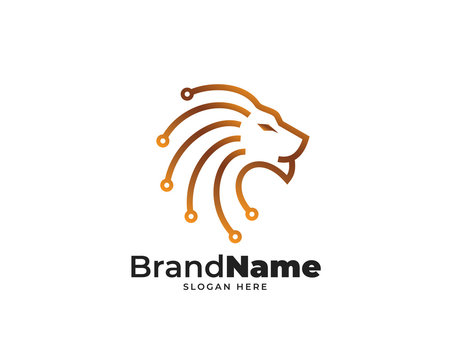 lion tech logo design vector, line art speed technology design