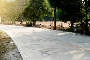 New concrete roads in rural areas with pillars to indicate the road side. in Thailand.