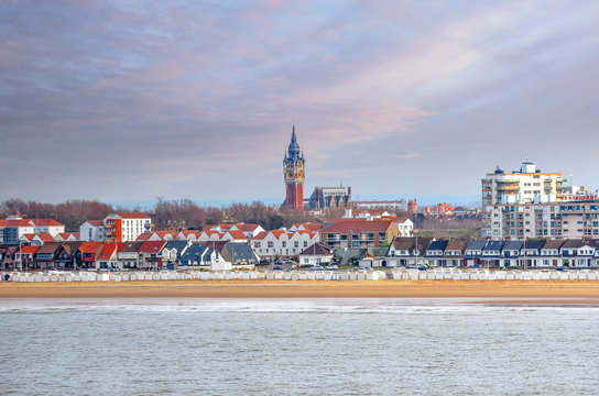 nice view of Calais city at sunset seen from the sky