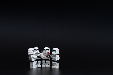 Fototapeta premium Orvieto, Italy - November 15th 2015: Star Wars Lego Stormtroopers minifigures. Lego is a popular line of construction toys manufactured by the Lego Group