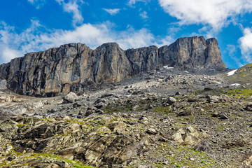 caucasian mountains and cloudy sky on a summer day