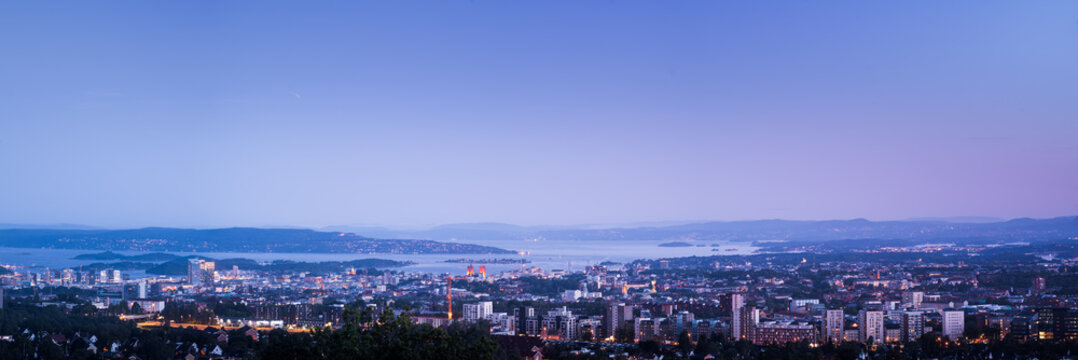 Panoramic view over oslo in the evening.