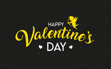 Valentine's day card on black background.  Angel, Valentine's Day