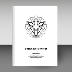 vector cover of diary or notebook hardcover - format A4 layout brochure concept - black and white abstract mandala line art icon