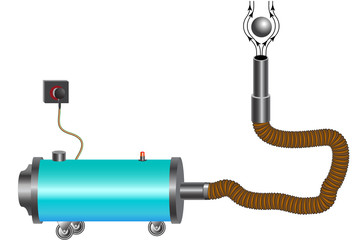 Physical experiment demonstrating holding a ball by air currents, air pressure difference.