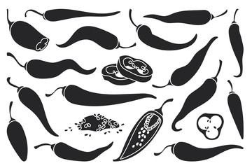 Pepper of chili black vector set icon. Vector illustration chili and red pepper on white background . Isolated black set icon red paprika.