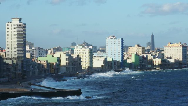 View from El Morro Castle towards El Malecon, Centro Habana and Vedado, Havana, La Habana Province, Cuba