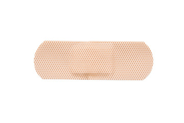 Top view of  beige adhesive bandages isolated on white