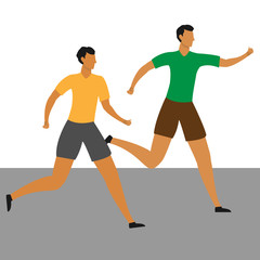 Marathon or sprint race. Sport running competition. African runner first crossing the finish line. Sport vector illustration.