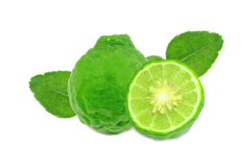 Bergamot fruit with cut in half isolated on white background.