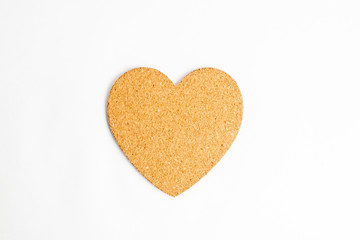 One heart shape made from of light brown cardboard, isolated on white with space for text