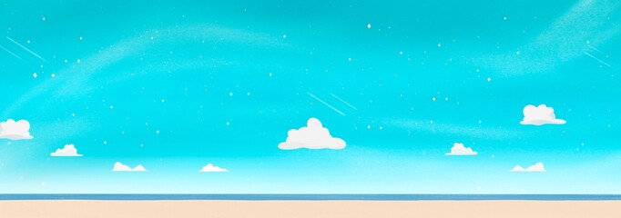 Beach scenery and childish style