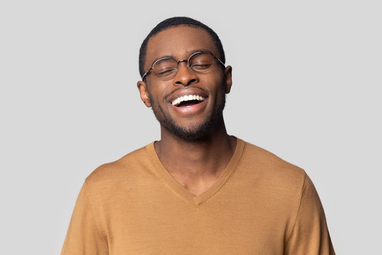 Head Studio Shot Portrait Handsome Laughing African Man