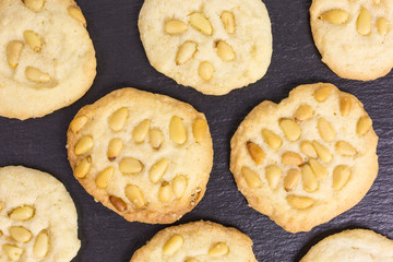 background of pine nut biscotti cookies