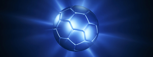 Blauer Fu&szlig;ball vor leuchtendem Hintergrund