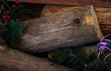 Close-up log, New Year decorations