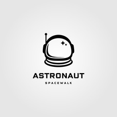 astronaut helmet space walk travel vintage logo vector label badge design illustration - obrazy, fototapety, plakaty