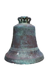 closeup old medievall bronze bell isolated on a white background