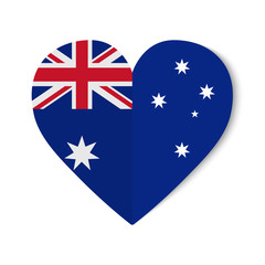 Australia flag with origami style on heart background