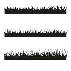 Vector set of black grass silhouettes isolated on white background.