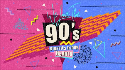 Plakat der 90er und 80er Jahre. Texturen im Retro-Stil und Alphabet-Mix. Ästhetischer Modehintergrund und Achtzigergrafik. Party-Event-Vorlage für Pop- und Rockmusik. Vintage-Vektor-Poster, Banner. © brainpencil