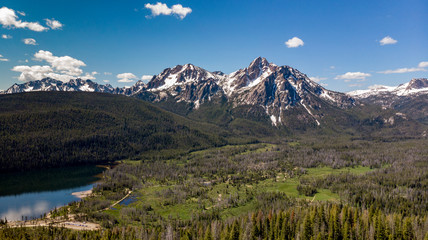 Mount McGown in the Idaho Sawtooth’s with green forest